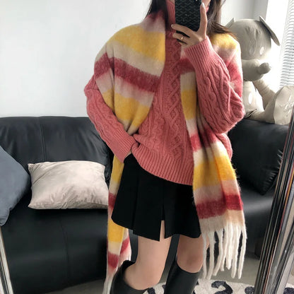 2023 Winter Plaid Cashmere Scarf Fall Shawl Korean Style Gradient Scarves Blanket Scarf without Tag