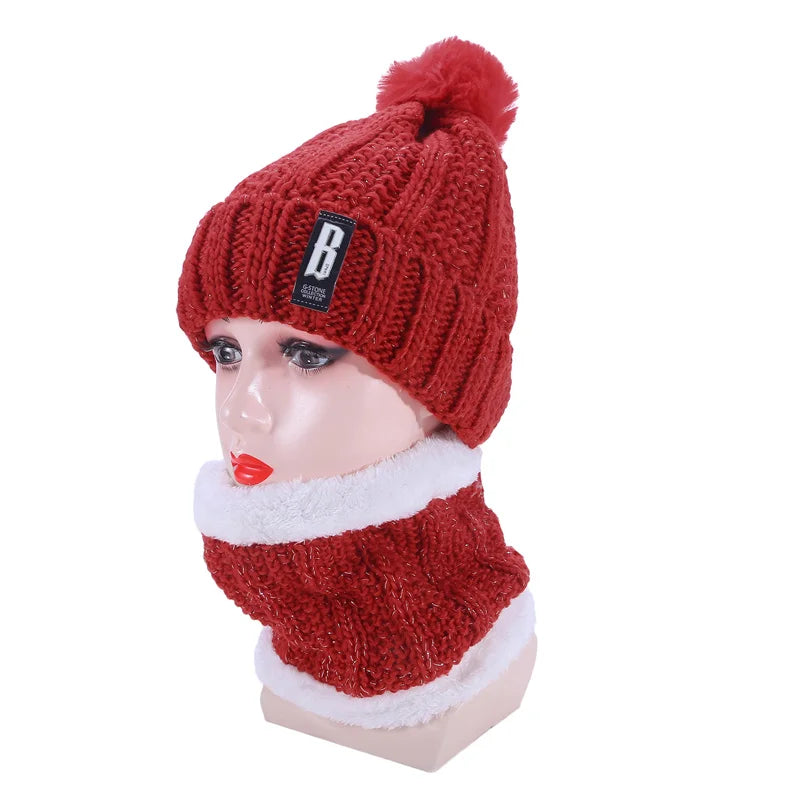 Warm Winter Skullies Beanies Knitted Hat Women Brand High Quality Winter Women Ball Ski Wool Fur Hat Pompoms Hats Knitted Scarf