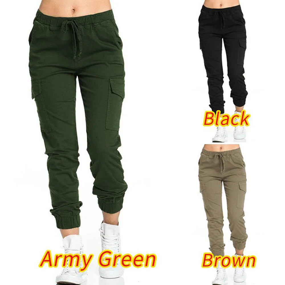 Women Cargo Pants Summer Female Loose Elastic Drawstring Pocket Solid Pencil Trousers ZYX-1170