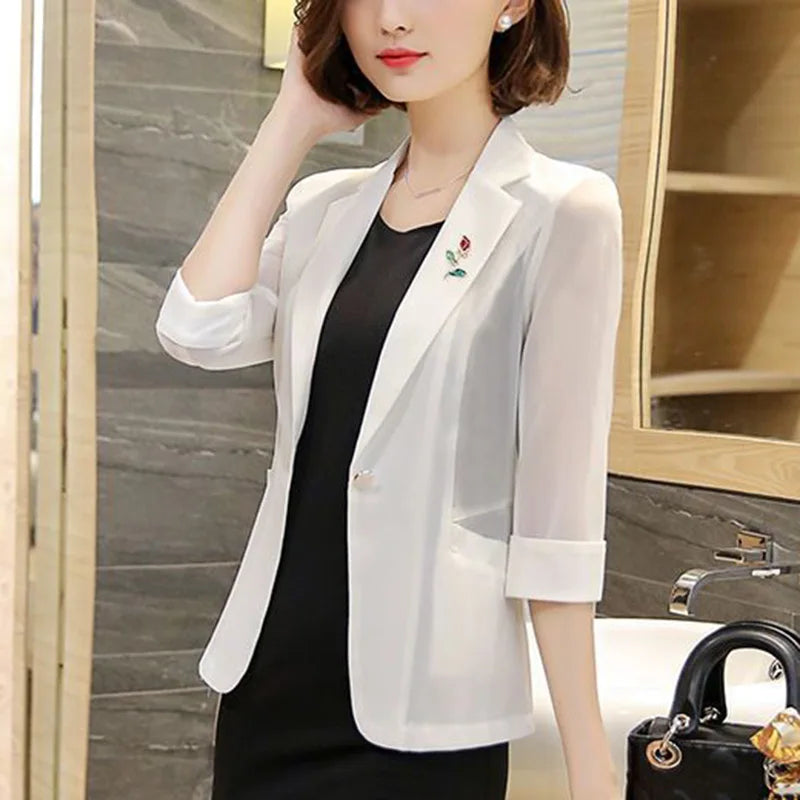 Elegant Solid Color Spliced Pockets All-match Blazer Women's Clothing 2023 Summer New Oversized Casual Tops Office Lady Blazers