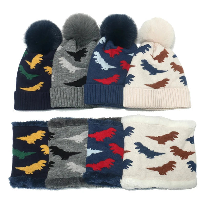 2024 New Kids Winter Beanie Hat Scarf Set Fleece Lined Hat Woolen Scarf Warm Knit Thick Hat For Boys Girls 2-8Y Hat Scarf Set