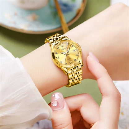 OLEVS Women's Watches Gold Stainless Steel Fully Automatic Mechanical Wristwatch Luxury Waterproof Diamond Ladies Watch NO.9982