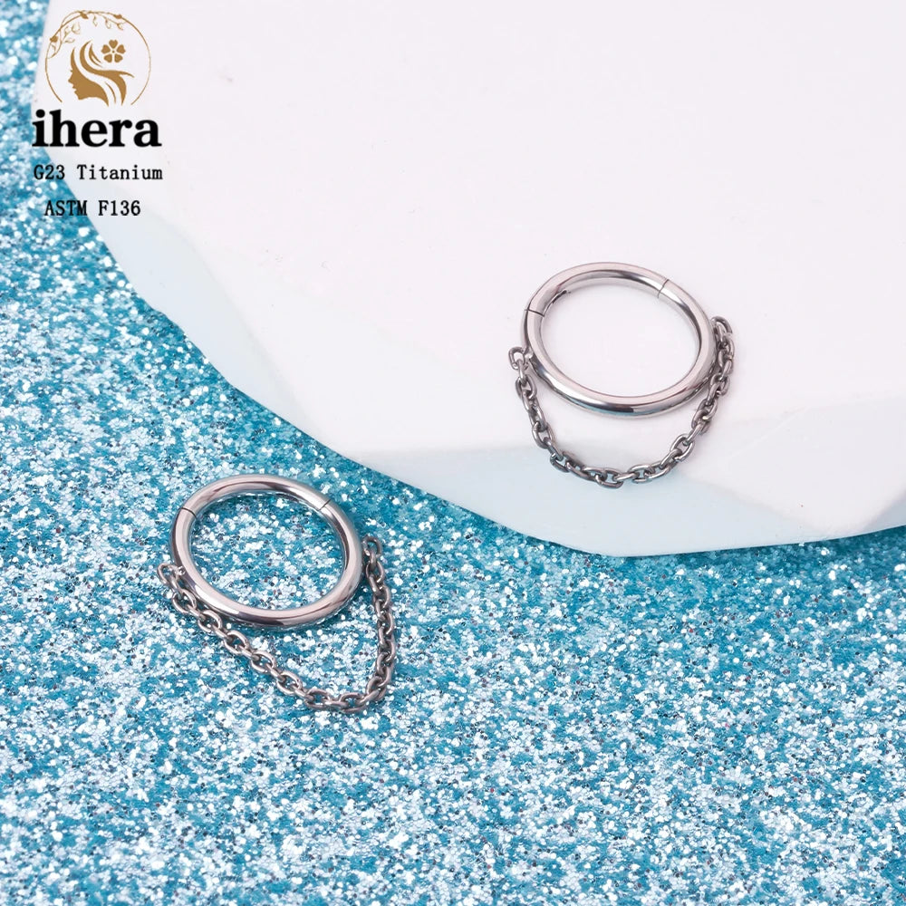 G23 Titanium 16G Hinged Segment Hoop Earring Dangling Chain Nose Septum Piercing Clicker Ring Ear Cartilage Tragus Helix Jewelry