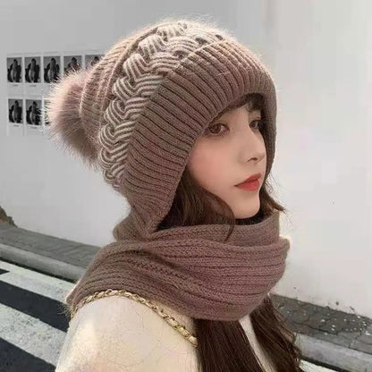 Integrated Ear Protection Windproof Cap Scarf Knitting Thickening Hat Winter Beanie Hat Scarf