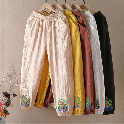 2023 Cotton Linen Women Pants Spring Summer Green Harem Pants Solid Elastic Waist Harem Trousers Soft High Quality Women's Pants