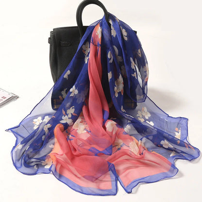 New Spring Summer Fashion Women Floral Printing Beach Silk Scarf Shawls Female All-match Sunscreen Thin Yarn Soft Beach Scarf