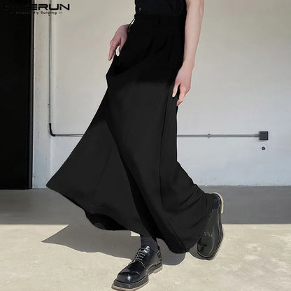 Casual Fashion Style New Men's Trousers INCERUN Solid Color Simple Pantalons Hot Sale All-match Wide Leg Skirts Pants S-5XL 2023