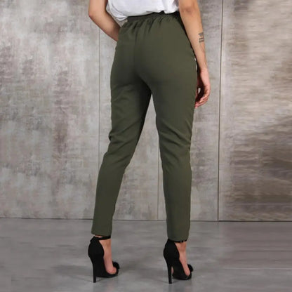 2024 Spring Summer Autumn Casual Slim Chiffon Thin Pants For Women High Waist Black Khaki Green Pants Woman Trousers