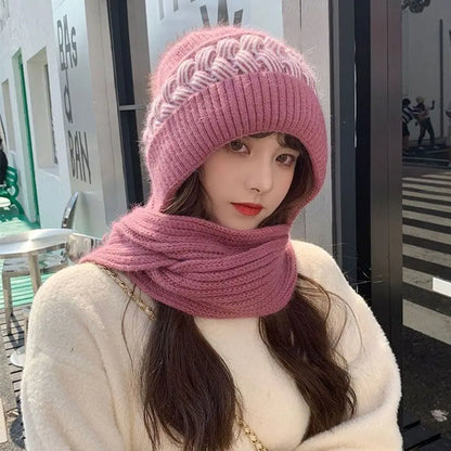 Integrated Ear Protection Windproof Cap Scarf Knitting Thickening Hat Winter Beanie Hat Scarf