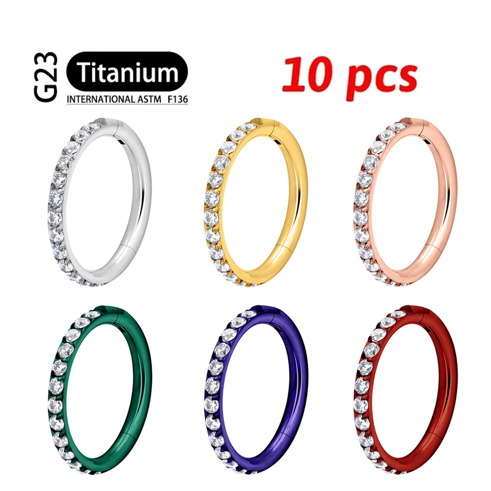 10Pcs F136 Titanium Nose Rings 16G Hinged Diaphragm Clicker Segments  Tragus Cartilage Helix Daith Lip Nasal Piercing Jewelry