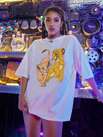 The Lion King Print Women's T-shirt Ulzzang Harajuku Man T-shirt Summer New Oversize Loose Casual Tops Y2k Streetwear