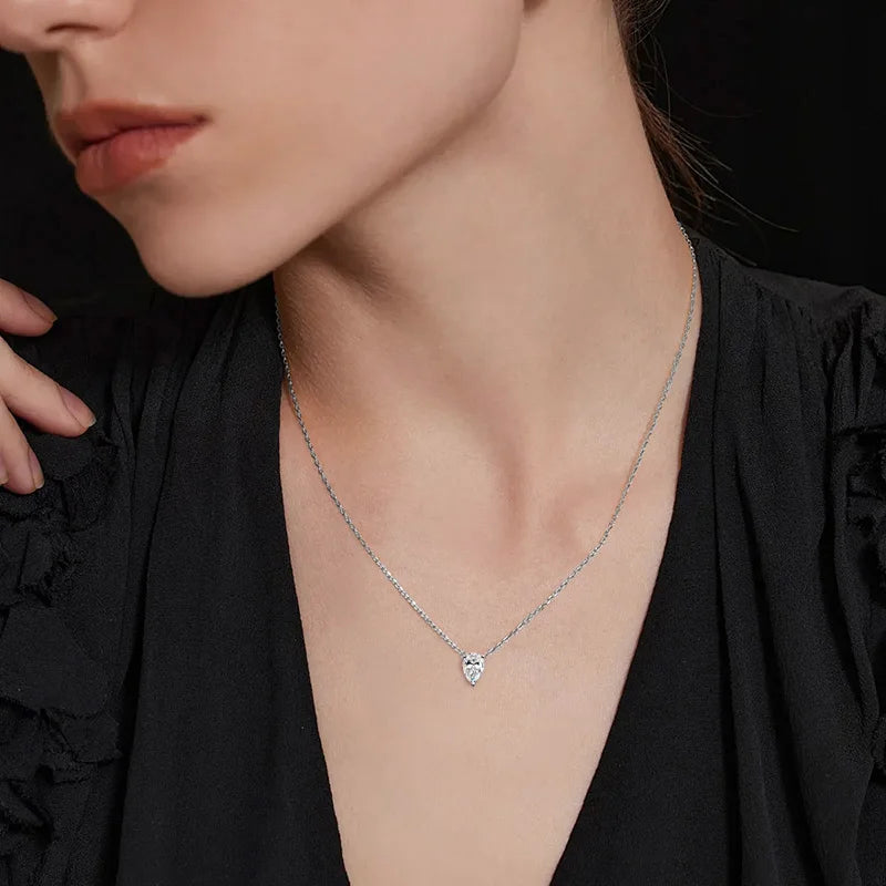 KNOBSPIN Pear Moissanite Pandent Necklace GRA Certified 7*10mm Diamond s925 Silver 18k Dainty Solitaire Necklaces for Women Gift