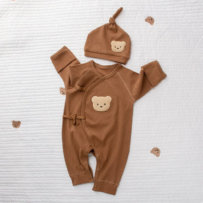 Custom Clothing For Boys And Girls Soft Long Sleeved Jumpsuits With Custom Names Embroidered Teddy Bear Newborn Bottomed Pajamas