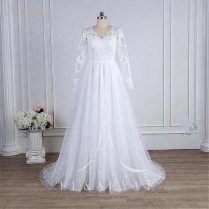 Bohemian Long Sleeves Women Wedding Dresses V-Neck Appliques Bridal Gowns Graceful Formal Dress Vestido De Noiva Customized