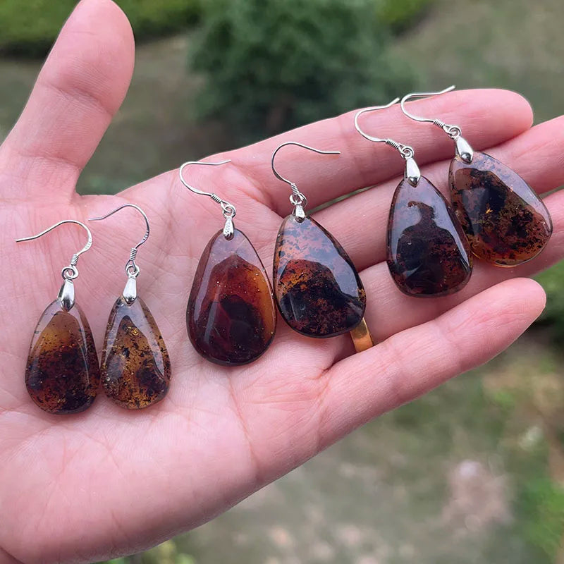 Real Amber Earrings for Women 925 Sterling Silver Gorgeous Dangling Stud Earrings Baltic 2025 New Unique Amber Jewelry Factory