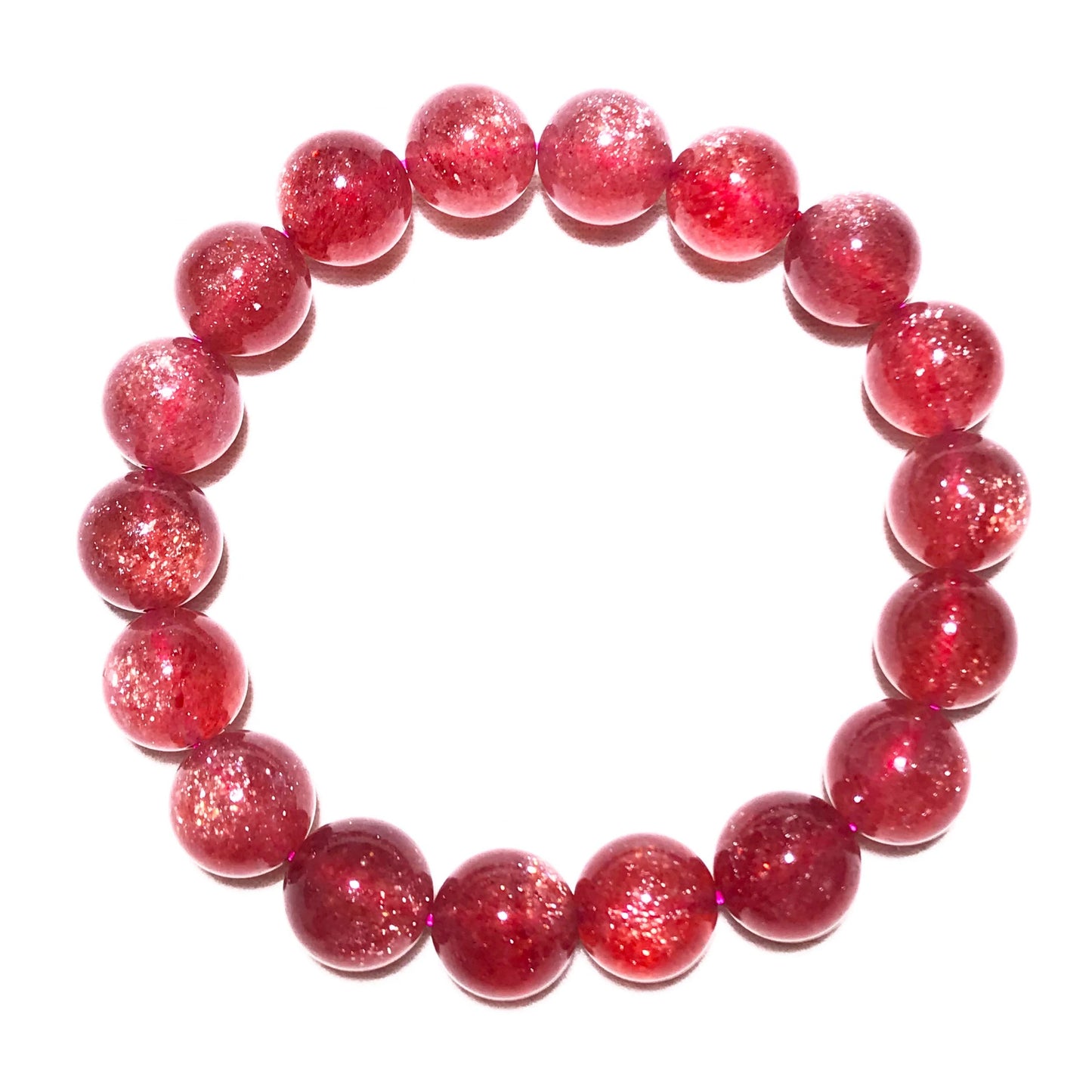 Woman Men Clear Round Beads 8-13mm  Red Strawberry Quartz Bracelet