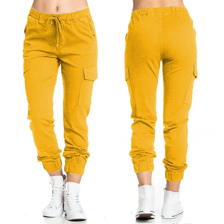 Women Cargo Pants Summer Female Loose Elastic Drawstring Pocket Solid Pencil Trousers ZYX-1170