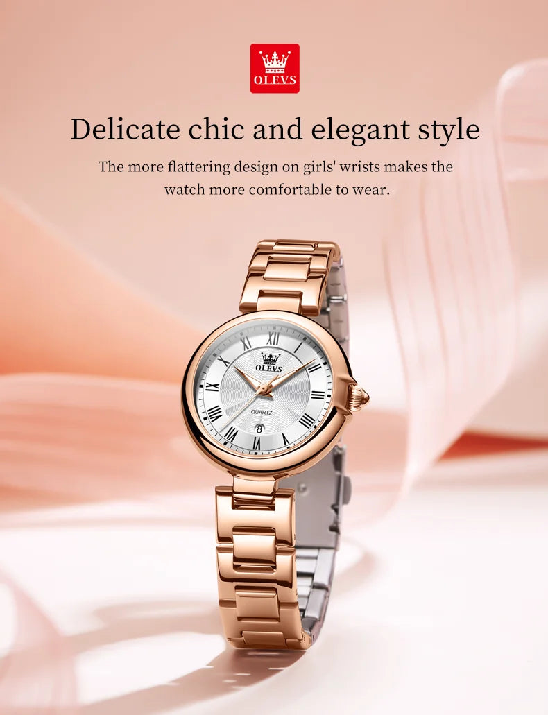 OLEVS Women's Watches Elegnat Fashion Original Quartz Wristwatch Waterproof Luminous Date Watch for Lady Trend Casual 2024 New