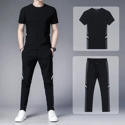 Men's Top Pants Sets Fashion Sports Suits Kpop Sweatpants Xl Clothing Cool No Logo Man T Shirt Polyester Slim Fit Chic Tracksuit