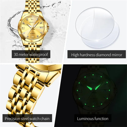 OLEVS Women's Watches Gold Stainless Steel Fully Automatic Mechanical Wristwatch Luxury Waterproof Diamond Ladies Watch NO.9982