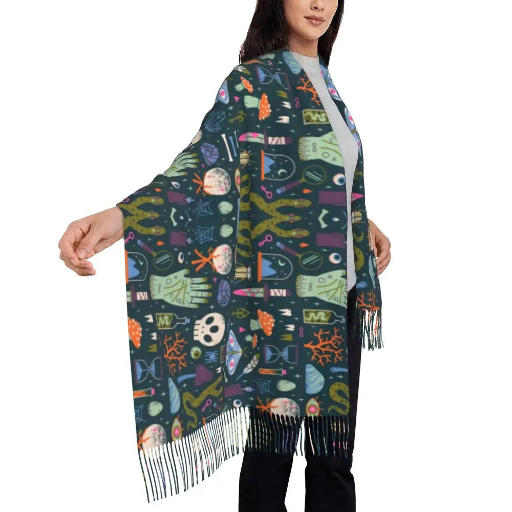 Printed The Major Arcana Of Tarot Vintage Patchwork Scarf Men Women Winter Fall Warm Scarves Occult Witch Spiritual Shawl Wrap