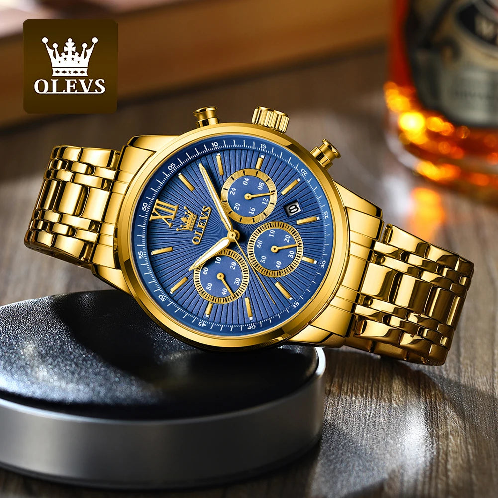 OLEVS 2023 New Gold Watch for Men Stainless Steel Waterproof Chronograph Calendar Man Watch Luxury Top Brand Men's Wristwatches