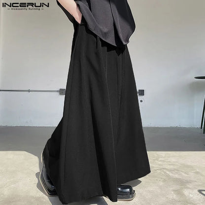 Casual Fashion Style New Men's Trousers INCERUN Solid Color Simple Pantalons Hot Sale All-match Wide Leg Skirts Pants S-5XL 2023