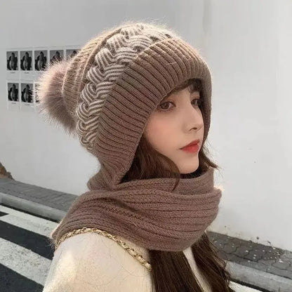 New Super Cute Warm Winter Scarf Hat Gloves with Fleece Thickened Ear Protection One-piece Knit Hat Are Windproof and Cold