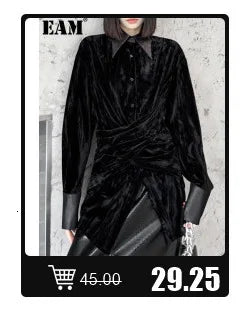 [EAM] Women Black Organza Ruffles Big Size Blazer New Lapel Long Sleeve Loose Fit Jacket Fashion Spring Autumn 2024 1DE392101