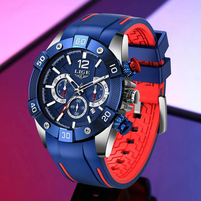 LIGE New Fashion  Man Watch Top Brand Luxury Clocks Casual Sports Silicone Strap Chronograph Waterproof Quartz Male Watches Date