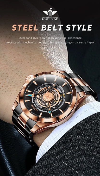 OUPINKE 3206 Automatic Men's Watches Fashion Hollow Skeleton Luxury Original Mechanical Wristwatch Top Sapphire Mirror Man Watch