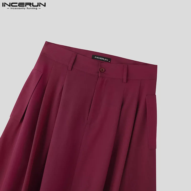 Casual Fashion Style New Men's Trousers INCERUN Solid Color Simple Pantalons Hot Sale All-match Wide Leg Skirts Pants S-5XL 2023