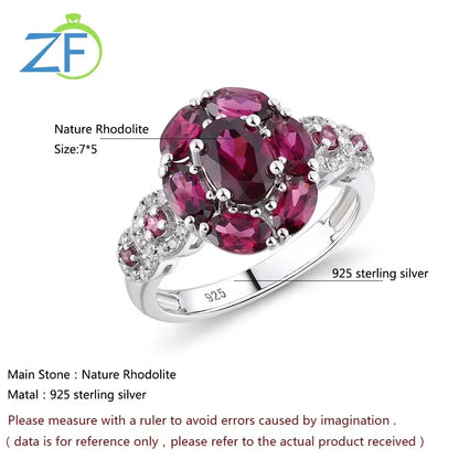 GZ ZONGFA Genuine 925 Sterling Silver for Women Ring 3 Carats Natural Purple Garnet Gemstone Flower Ring Gift Fine Jewelry