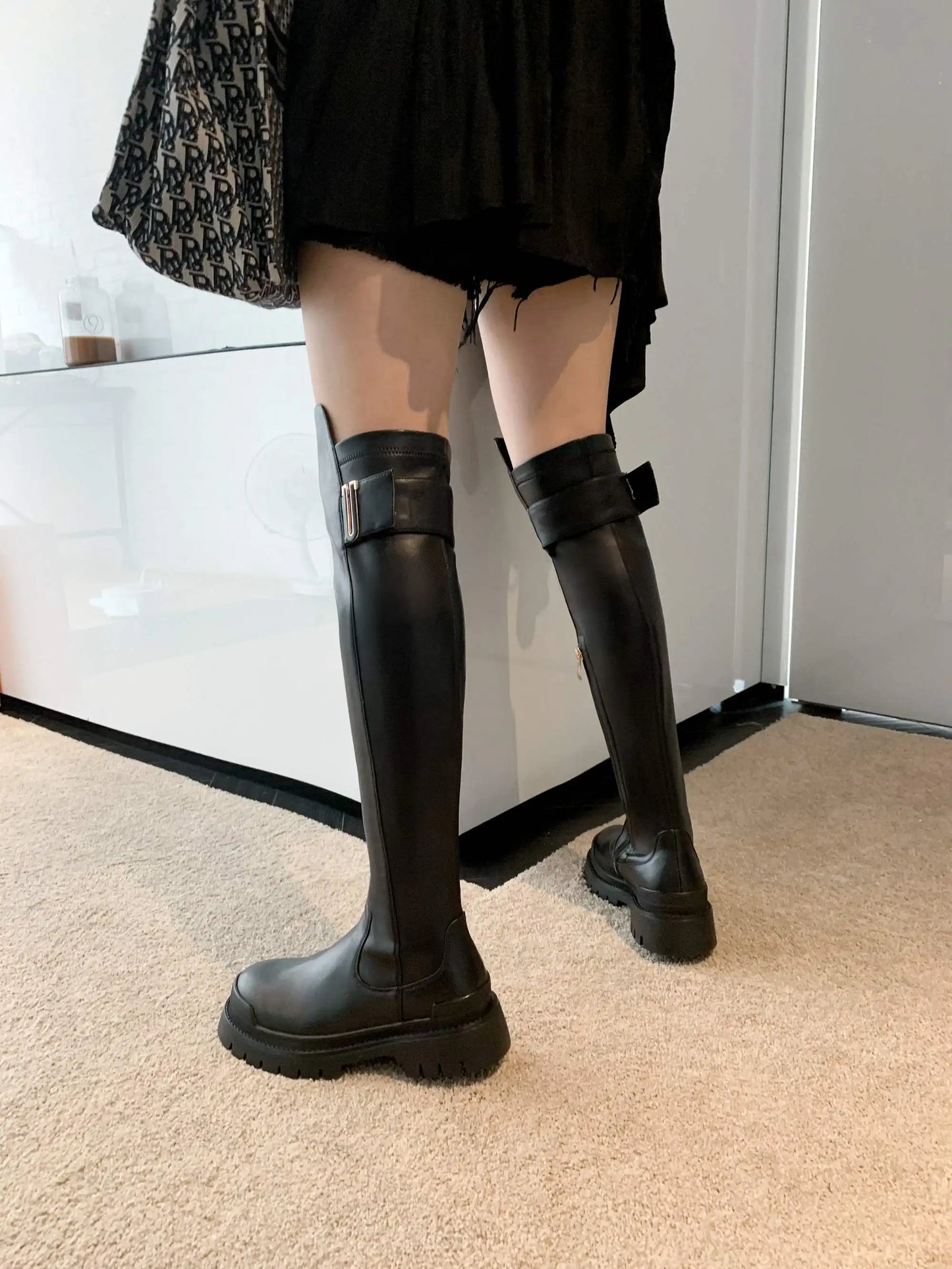 Krazing Pot High Quality Cow Leather Platform Thigh High Boots Round Toe Casual Winter Shoes Zip Dress Over The Knee Boots L92