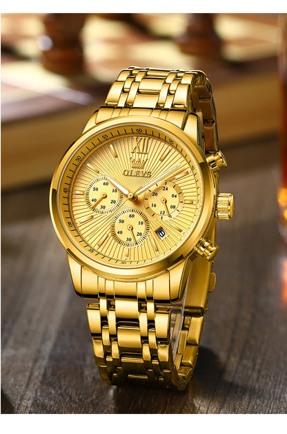 OLEVS 2023 New Gold Watch for Men Stainless Steel Waterproof Chronograph Calendar Man Watch Luxury Top Brand Men's Wristwatches