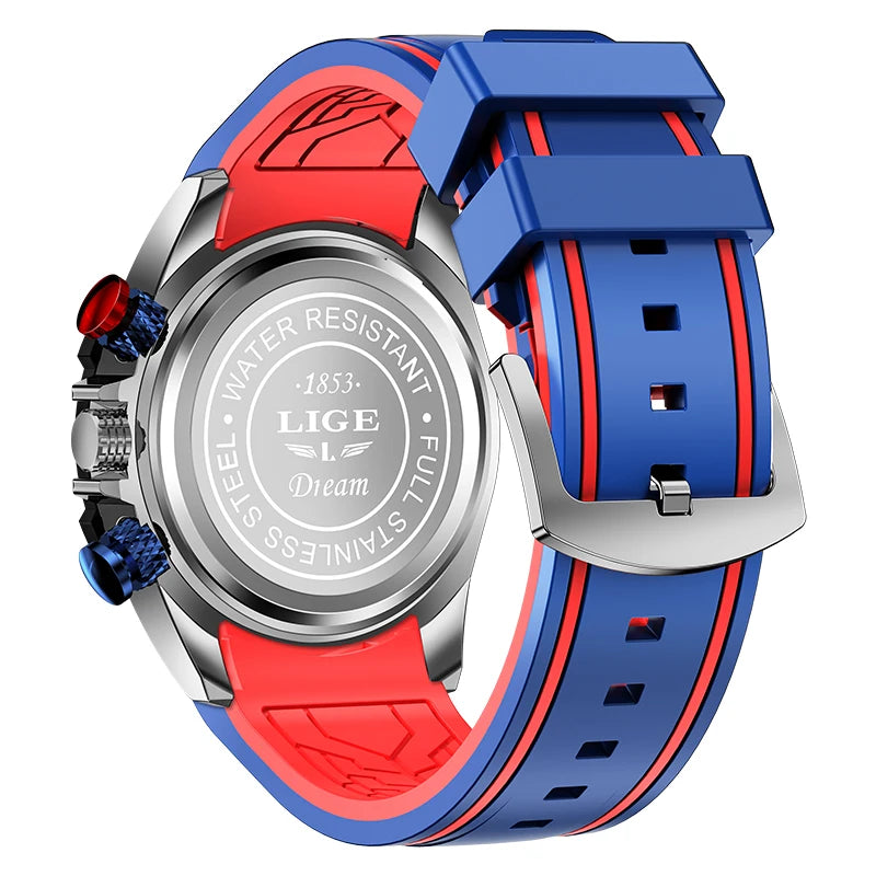 LIGE New Fashion  Man Watch Top Brand Luxury Clocks Casual Sports Silicone Strap Chronograph Waterproof Quartz Male Watches Date