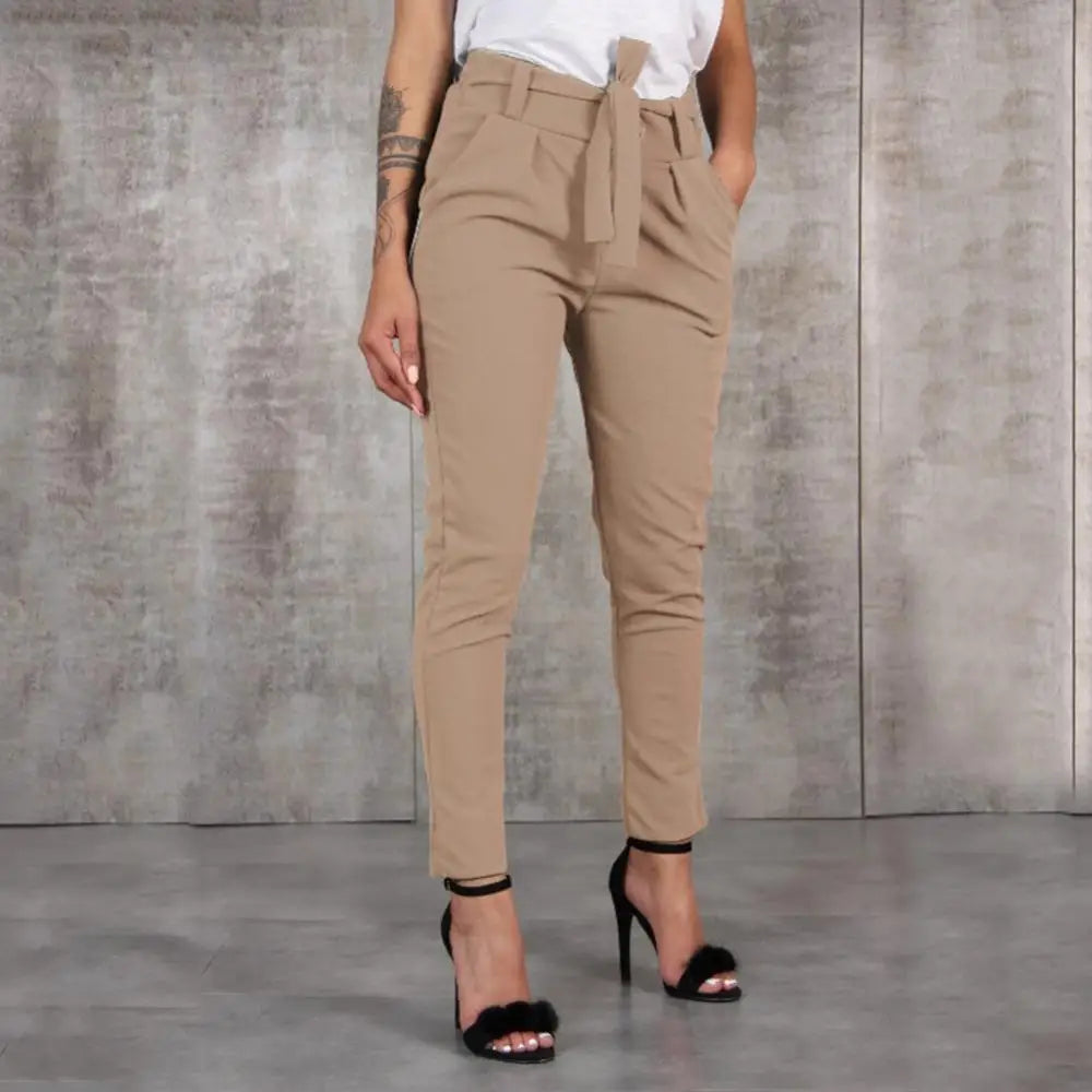 2024 Spring Summer Autumn Casual Slim Chiffon Thin Pants For Women High Waist Black Khaki Green Pants Woman Trousers