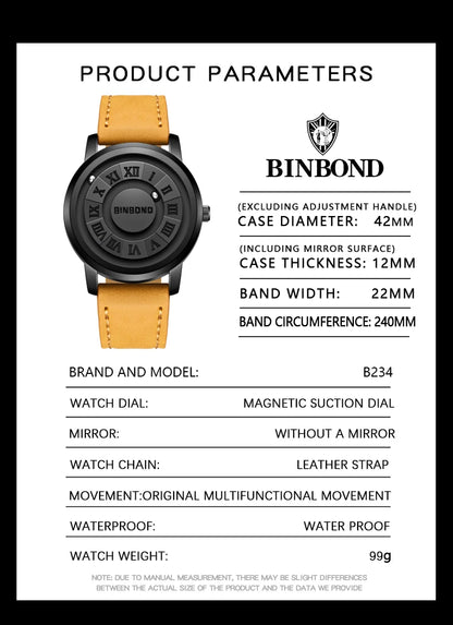 BINBOND Top Luxury Man Watch Waterproof Creative Scrolling Men Wristwatch High Quality Leather Men's Quartz Watches+Box Reloj