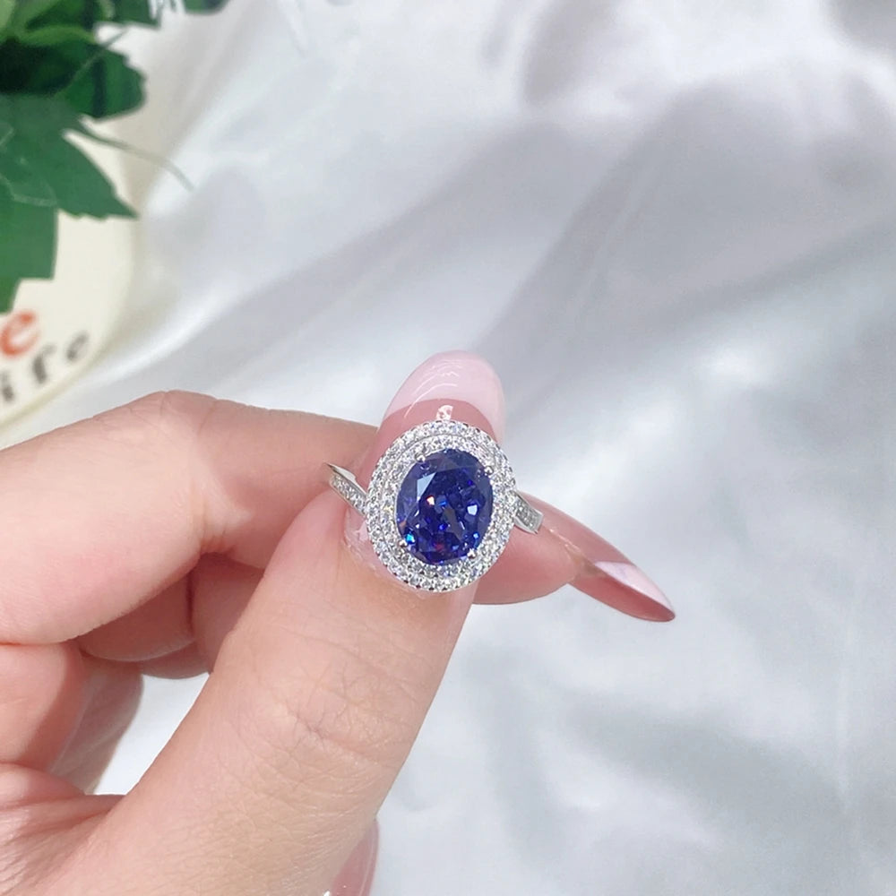 Wong Rain 100% 925 Sterling Silver Crushed Ice Cut Tanzanite High Carbon Diamond Gemstone Wedding Rings Engagement Fine Jewelry