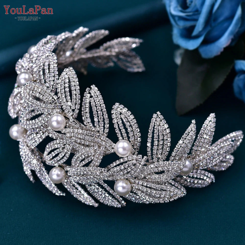 TOPQUEEN Bridal Crowns and Tiaras Woman Headgear Rhinestone Hairbands Wedding Accessories Bride Headband Headdresses HP304