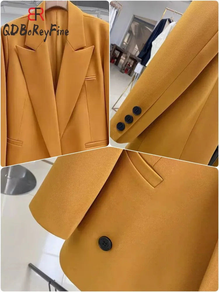 New Oversize Blazer Women Elegant Office Ladies Long Sleeve Tops Double Breasted Blazer Mujer Spring Casual Suit Jackets Femme