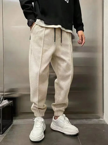 2024 Spring Autumn Men Casual Pants Solid Color Male Loose Drawstring Sweatpants Elastic Waist Gym Training Jogging Trousers