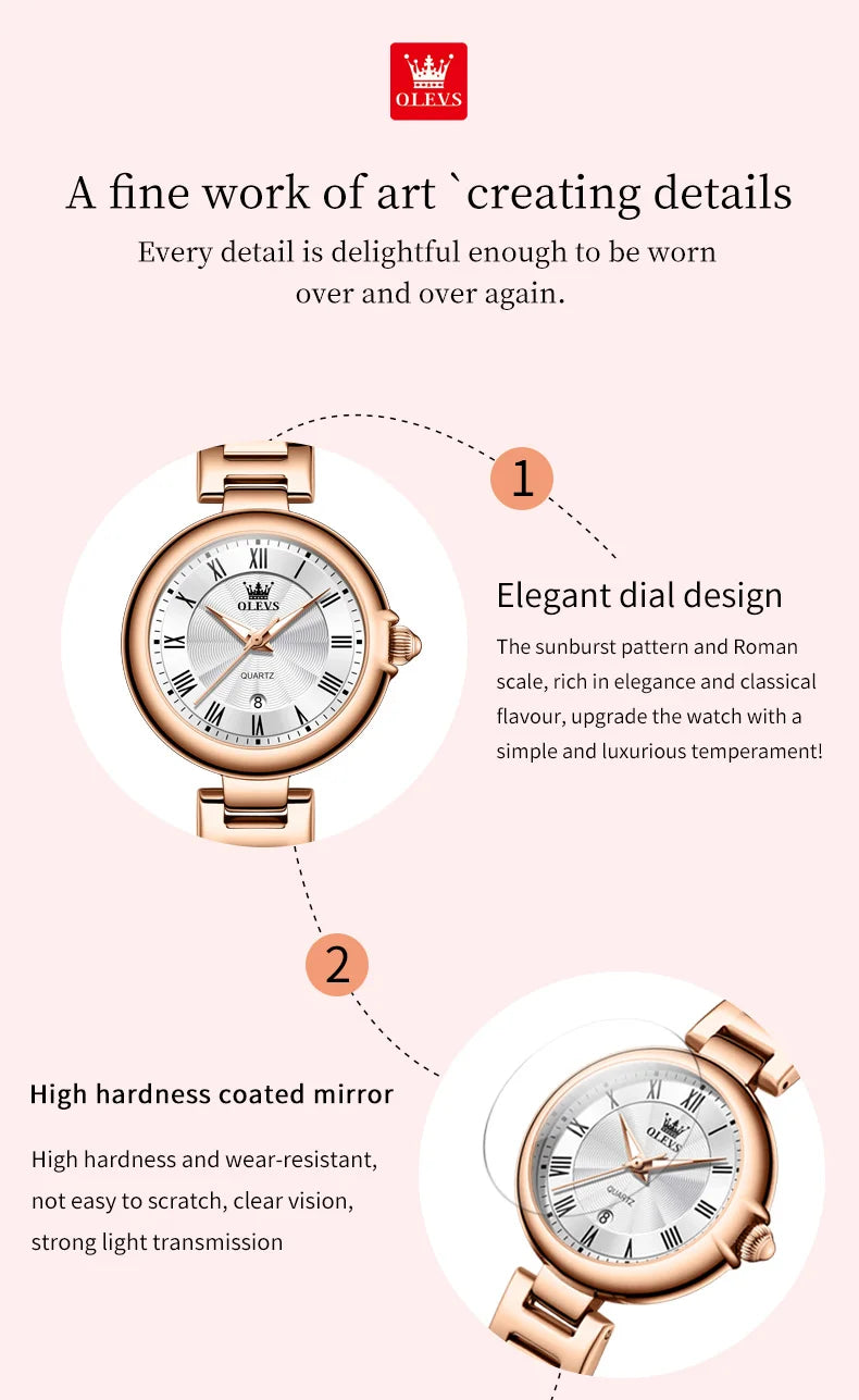 OLEVS Women's Watches Elegnat Fashion Original Quartz Wristwatch Waterproof Luminous Date Watch for Lady Trend Casual 2024 New