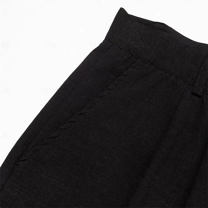 Men’s Wide Leg Pants Drawstring Mid Waist Pleated Front Long Pants Casual Beach Pants Spring Autumn Clothes