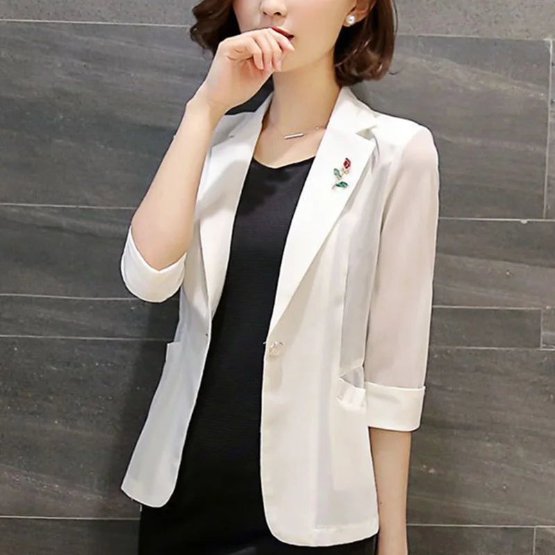 Elegant Solid Color Spliced Pockets All-match Blazer Women's Clothing 2023 Summer New Oversized Casual Tops Office Lady Blazers