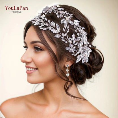 TOPQUEEN Bridal Crowns and Tiaras Woman Headgear Rhinestone Hairbands Wedding Accessories Bride Headband Headdresses HP304