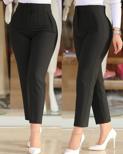 Elegant High Waist Cropped Work Pants For Women Black All-Match Daily Slim Office Formal Wear Fashion Women's Trousers