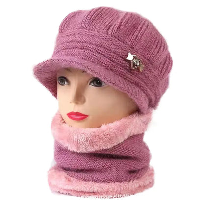 Women Knitted Hat Winter Warm Comfortable Soft Ladies Wool Caps Clothing Accessories Practical Convenient Femme Scarf Set