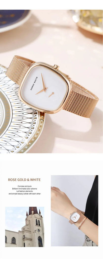 2023 New Women's Quartz Wristwatch 34mm Wine Barrel Rose Gold Black Stopwatch Fashionable Minimalist Style Oval Women's Watches