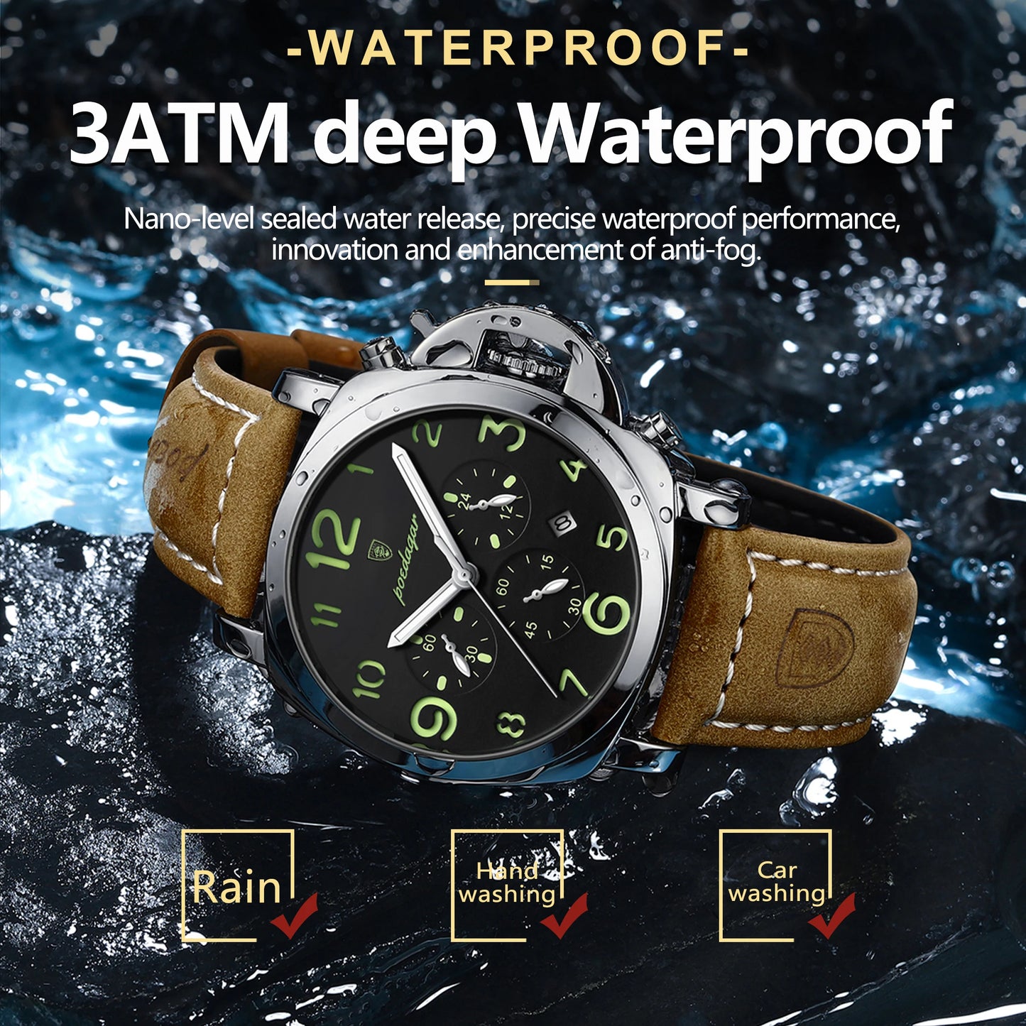 POEDAGAR Luxury Military Watch For Men Waterproof Luminous Date Chronograph Man Watch Sports Casual Leather Men's Quartz Watches